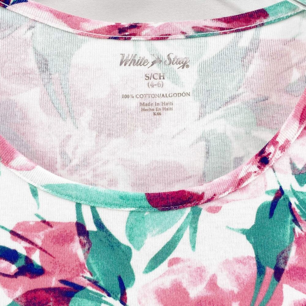 WHITE STAG White Water Color Floral Cotton Short Sleeve Top - Picture 3 of 9